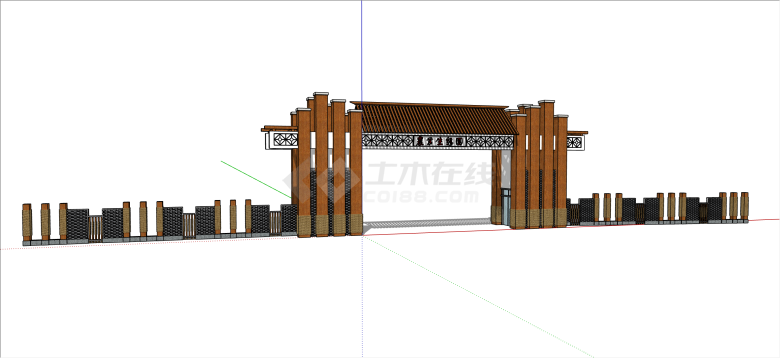 中式农业生态园景区大门入口su模型-图一
