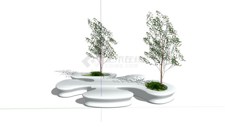 双种植坑白色异形创意树池座椅su模型-图二
