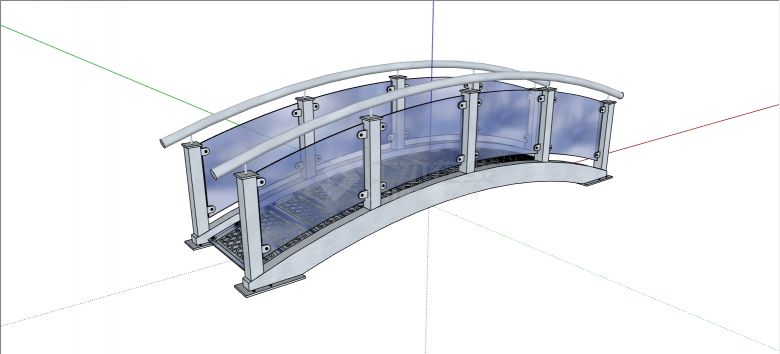 透明玻璃安全防护设计钢材踏板拱桥建筑su模型-图一