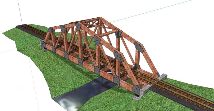 矩形支撑钢结构铁路桥su模型_图1