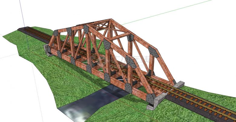 矩形支撑钢结构铁路桥su模型-图一
