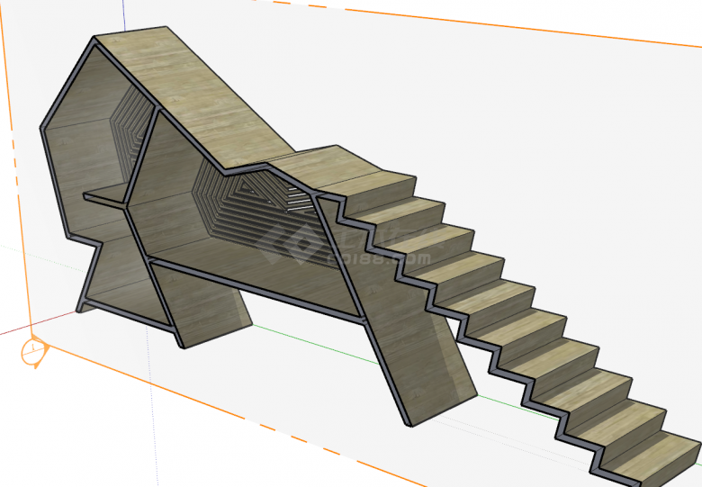 带楼梯的棕色木质柜子su模型-图二
