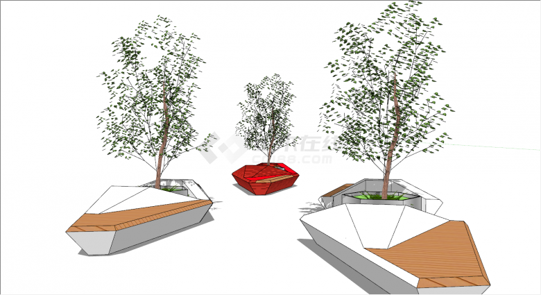 白红木板树池座椅su模型-图二