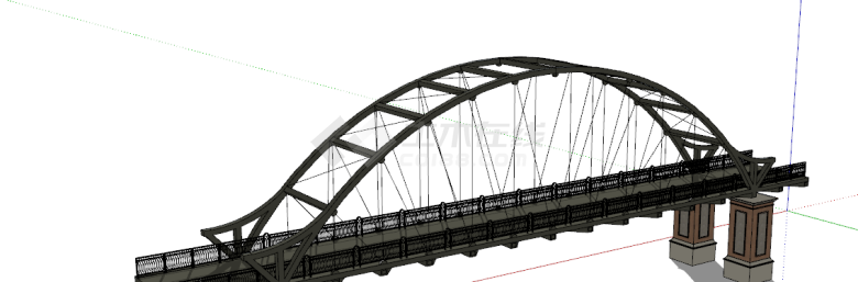 弯梁黑色现代铁路桥su模型-图二