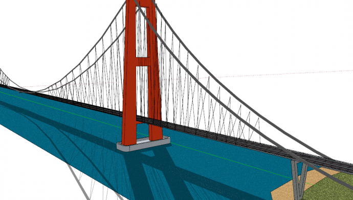 铁锈红的现代化悬索桥su模型_图1