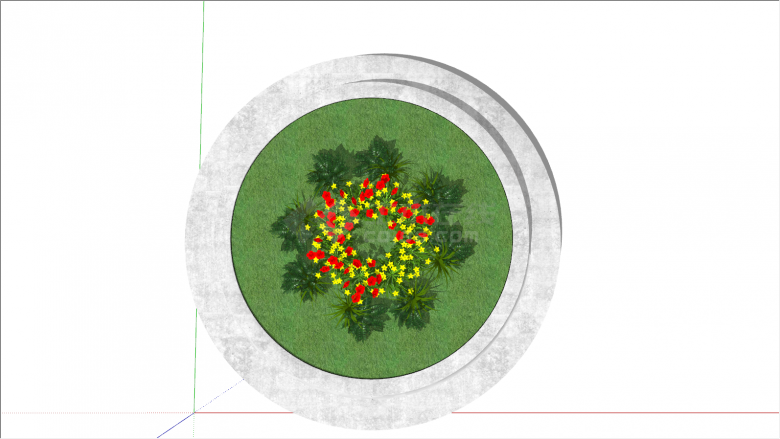 小红花水泥圆形树池su模型-图二