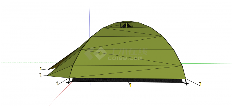 现代绿色经典家用野外用帐篷su模型-图二