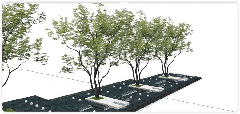 墨绿色大理石现代水景树池su模型-图二