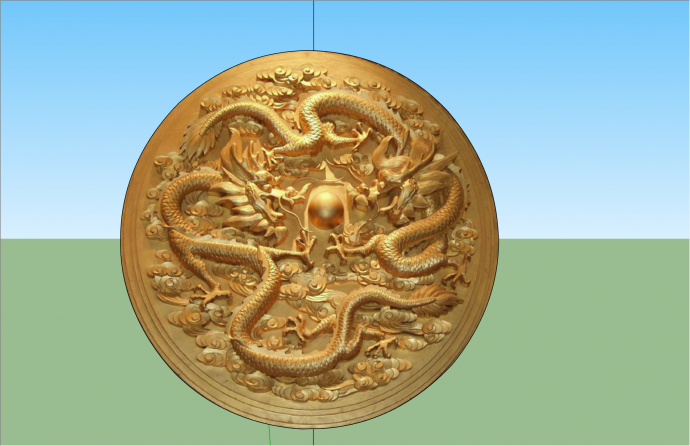 金色圆盘双龙戏珠雕塑su模型_图1