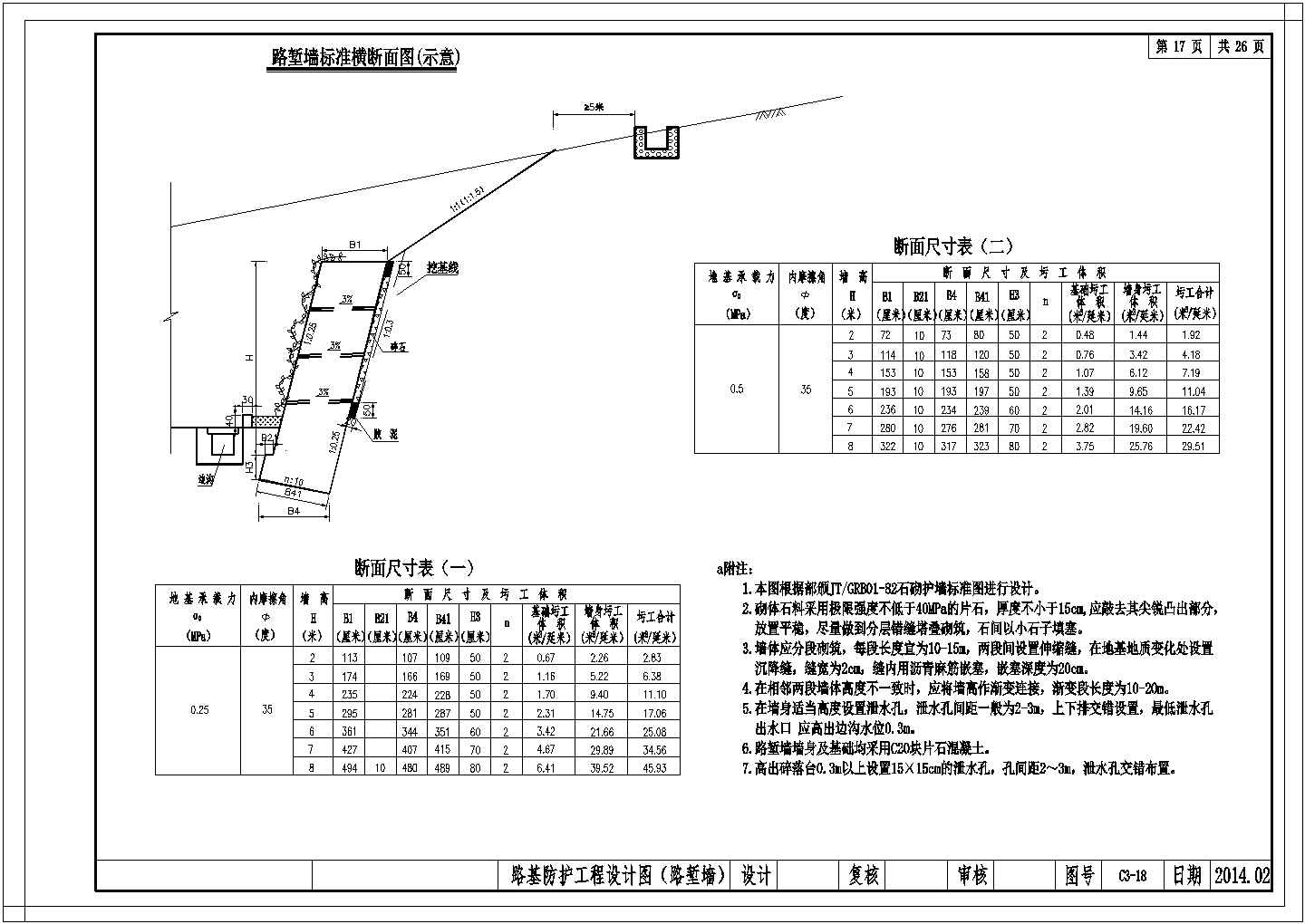 高速公路仰斜式路堑墙设计图CAD