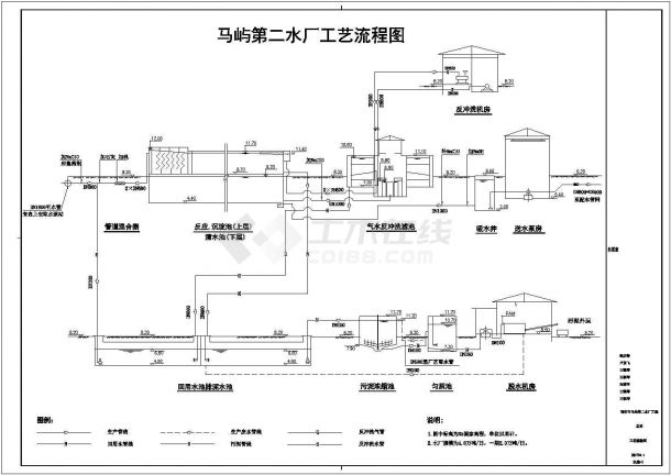 [浙江]某地给水厂工艺设计全套cad施工图（含流程图，总图，设计说明）-图一