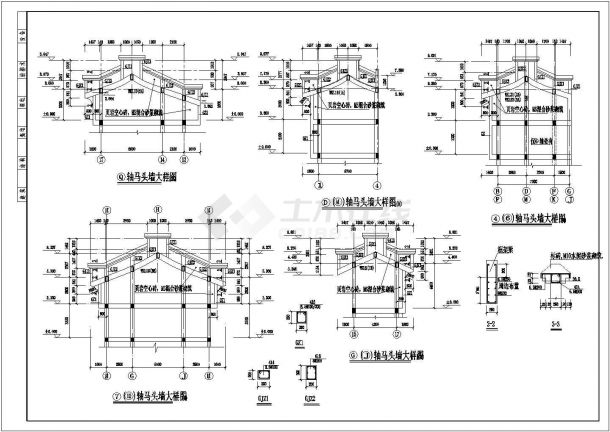 徽派马头墙施工cad图，共五张-图二