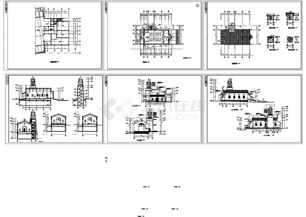 某地英伦建筑风格教堂设计cad施工平立面图纸（某甲级设计院设计）-图一