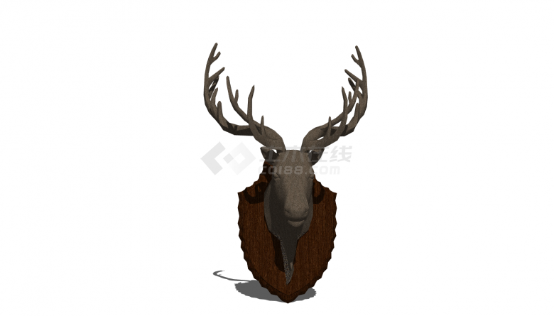 木质长角完整鹿头北欧装饰摆件su模型-图二