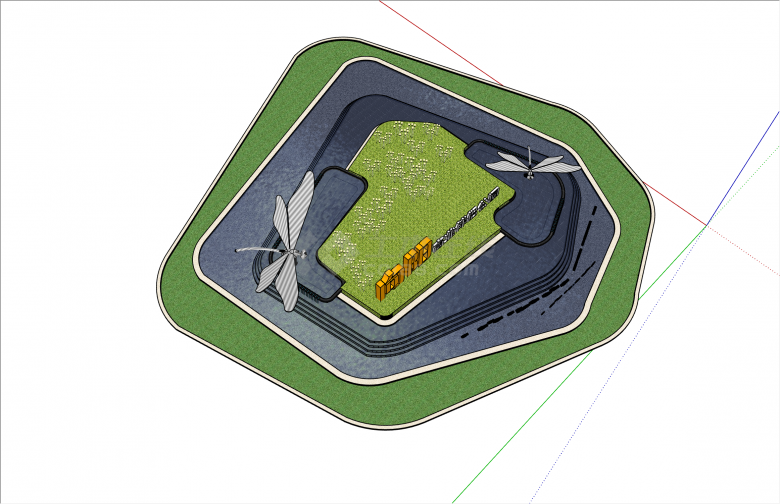 独特蜻蜓装饰现代跌水景观su模型-图二
