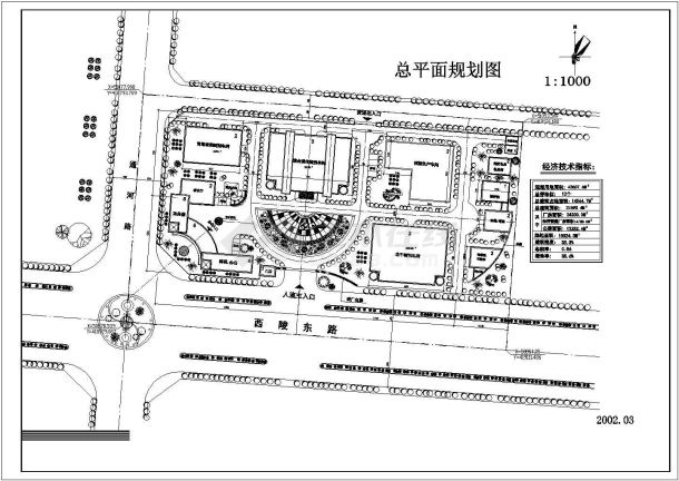 某药厂（规划用地面积43607.6㎡）规划设计cad施工总平面图（含经济技术指标）-图一
