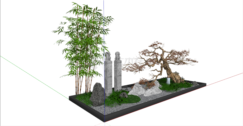 日式意境竹子景观小品su模型-图二