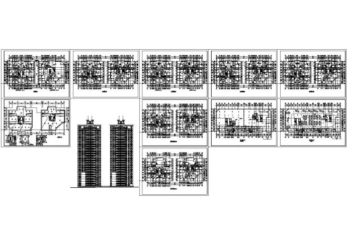 2100平米6层双塔式1楼梯2电梯6户住宅楼设计图_图1