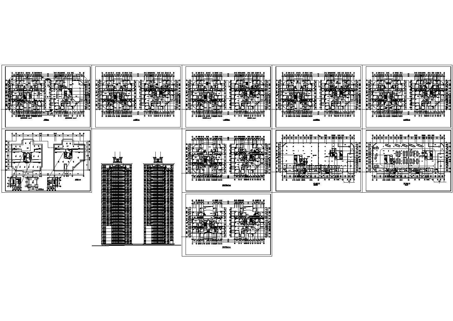 2100平米6层双塔式1楼梯2电梯6户住宅楼设计图
