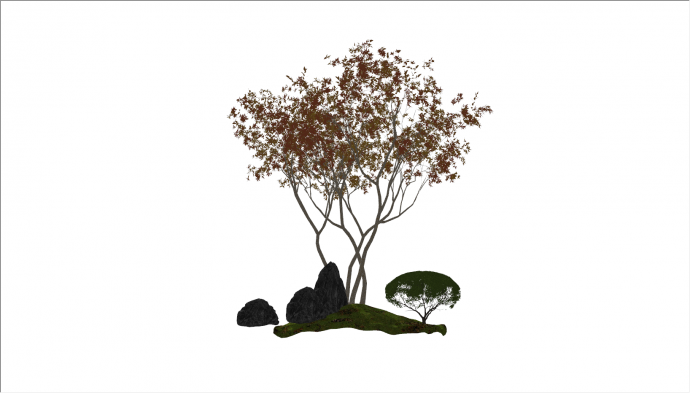 新中式堆石细枝景观树su模型_图1
