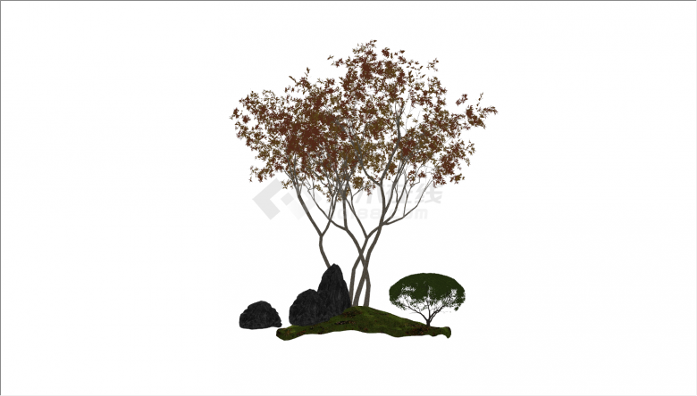 新中式堆石细枝景观树su模型-图一