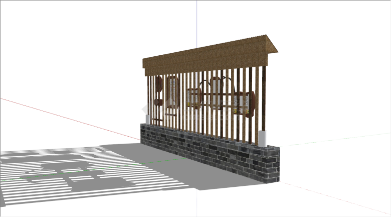 新中式木制乡村宣传栏su模型-图二