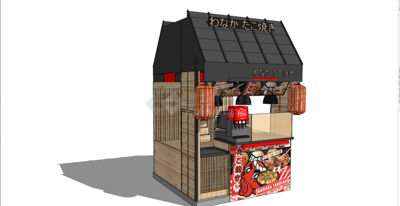 小型日式现代小吃售卖亭su模型-图二