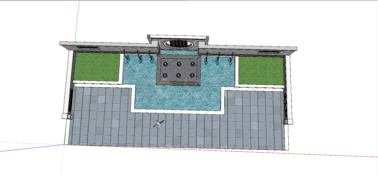 中式组件景墙带水池围护式照壁su模型-图二