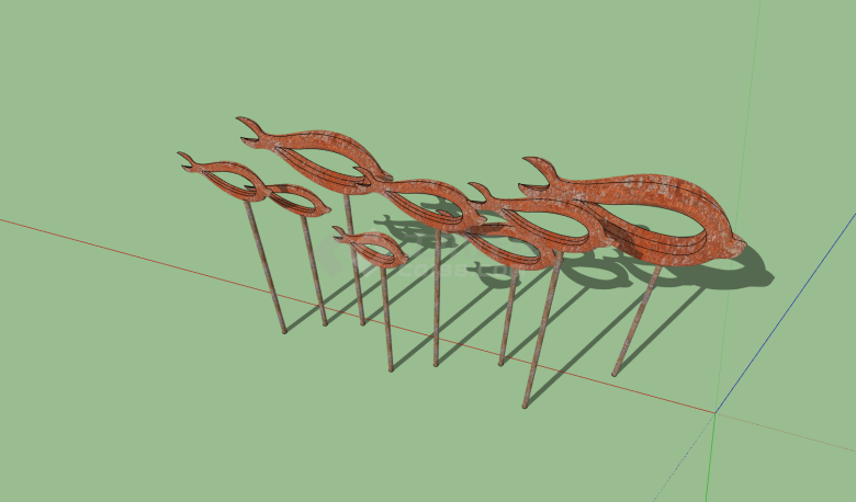 柱支撑陶土鱼群动物雕塑su模型-图二