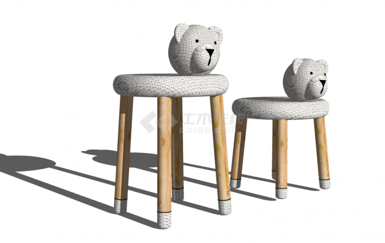 白色小熊儿童家具座椅 su模型-图二