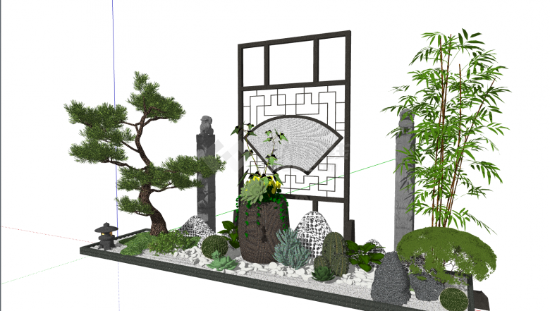 中式园林式景观规划su模型-图二