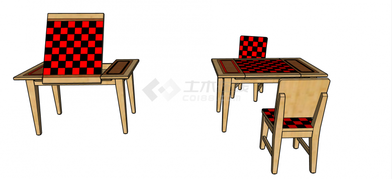 日式多功能下棋四方桌椅儿童家具座椅su模型-图一