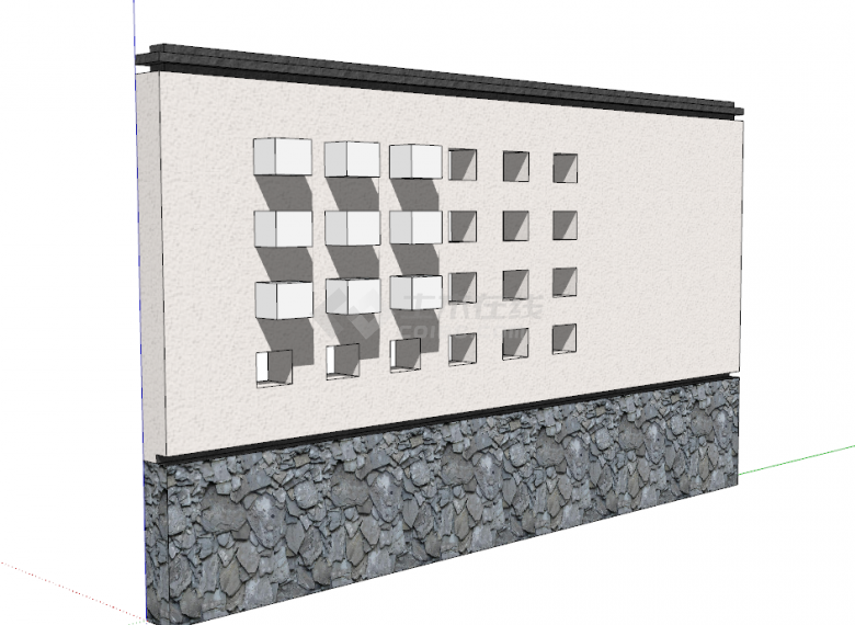 米色凸起中式组件景墙照壁 su模型-图二