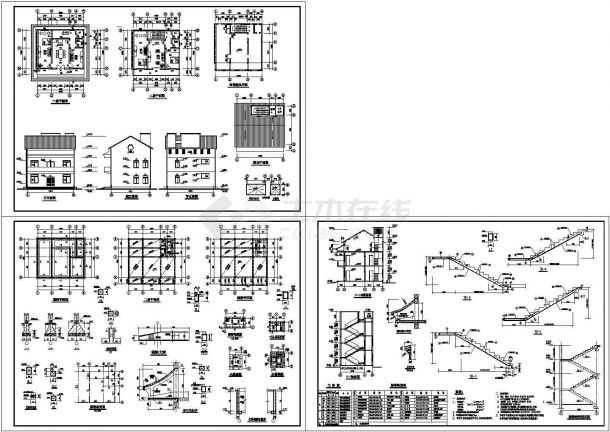 某二层带阁楼框架结构住宅别墅（329.3㎡）设计cad全套建筑施工图纸（含设计说明，含结构设计）-图一
