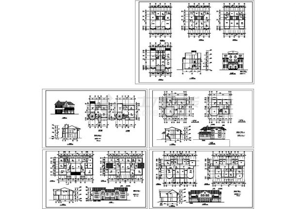 某二层框架结构别墅（275.36㎡）户型设计cad全套建筑方案图（含5种户型设计）-图一