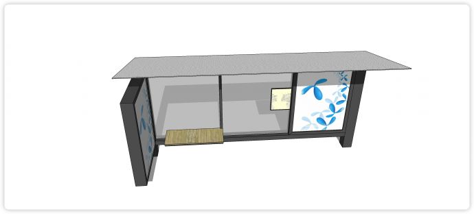 黑色玻璃结构现代公交车站su模型_图1