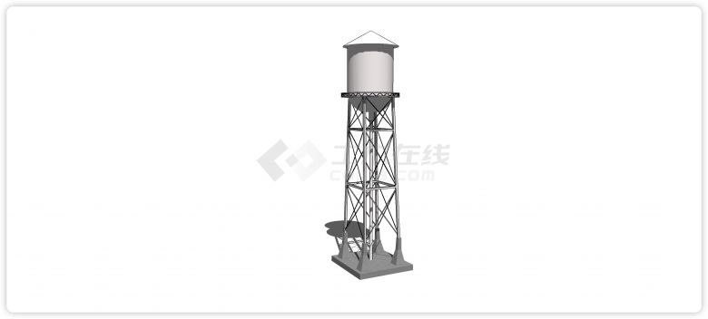 白色钢结构支撑架工业水塔水柜水箱高塔su模型-图一