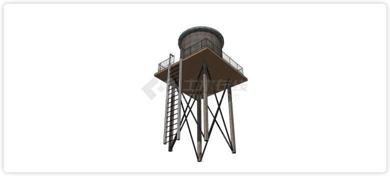 带瞭望台工业水塔水柜水箱高塔su模型-图二