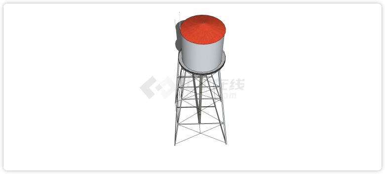 红色顶简易托架工业水塔水柜水箱高塔su模型-图二