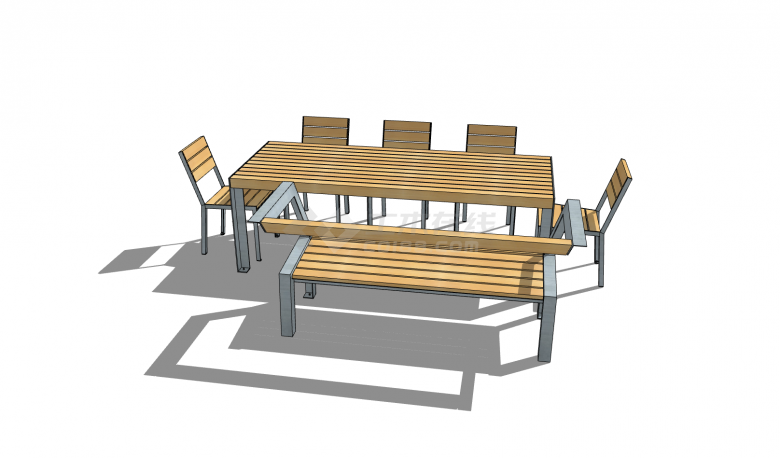 钢架支撑模板条装饰面户外桌椅su模型-图二