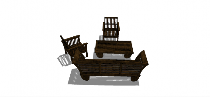 中式木条拼接式长椅长桌两小椅su模型_图1