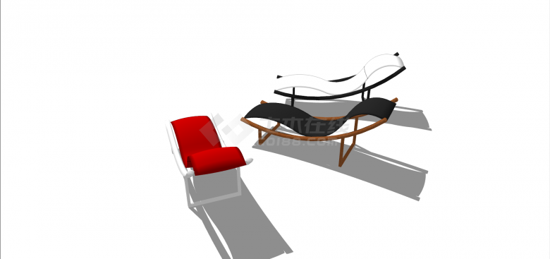 红白黑三色户外躺椅su模型-图二