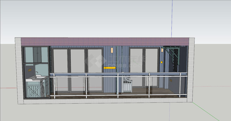 现代复古蓝紫色双门阳台su模型-图一