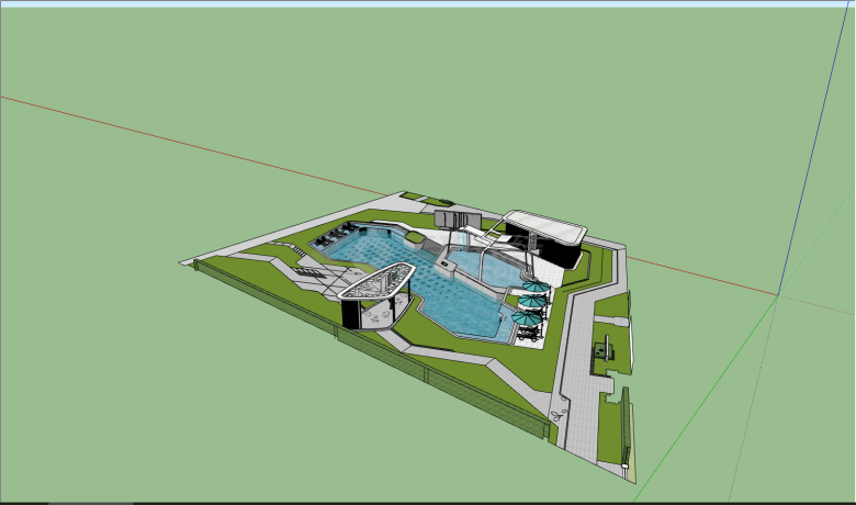 带绿色草坪的双层的游泳池su模型-图二