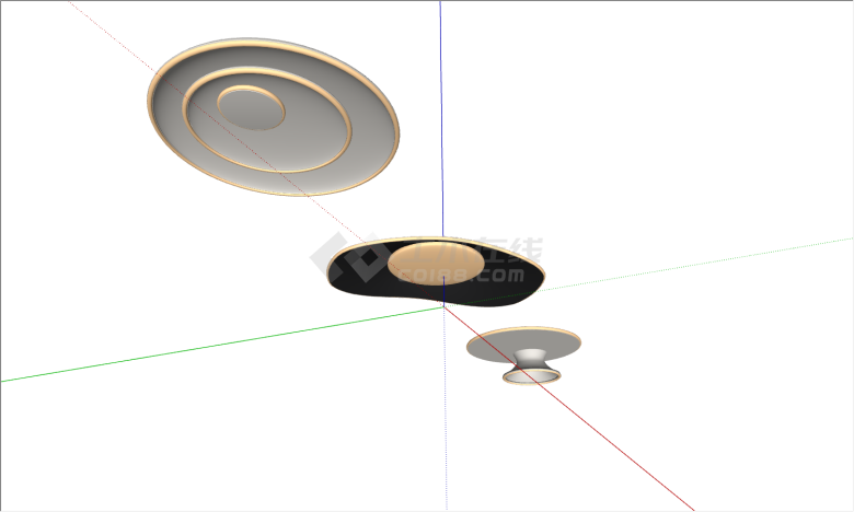 3个形态不一致以圆圈为中心的吸顶灯su模型-图二