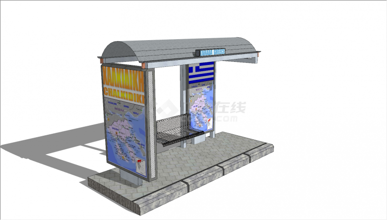 现代镂空座椅公交车站su模型-图二