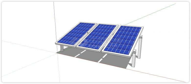 蓝色三片太阳能电池板su模型-图一