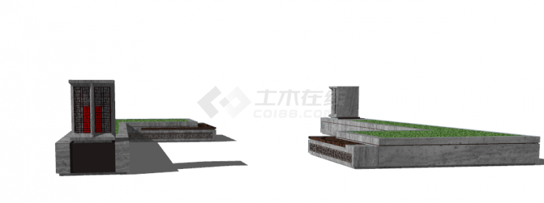 中式设计感草坪座椅一体化su模型-图二