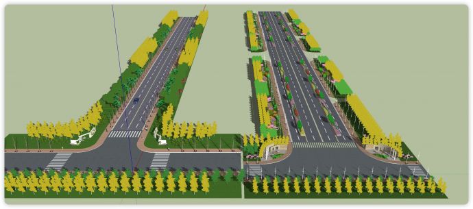 弧形墙休息区道路公路绿化带su模型_图1