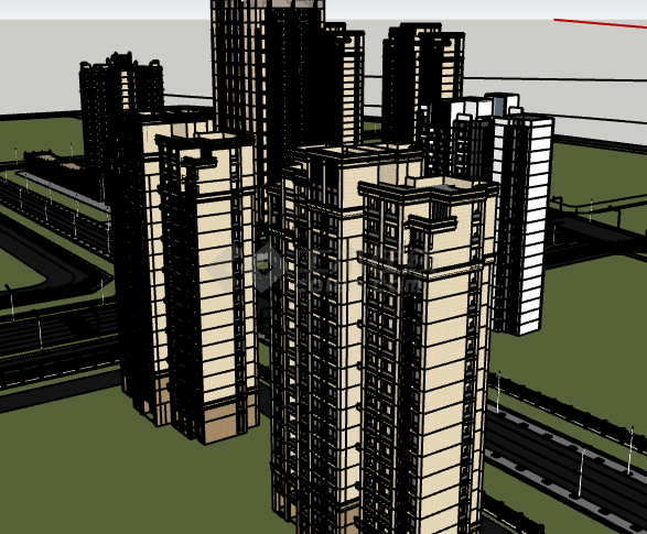 超大规模现代化居民楼马路su模型-图二